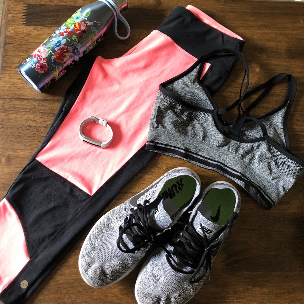 Bally Leggings Neon Coral and Black Colorblock